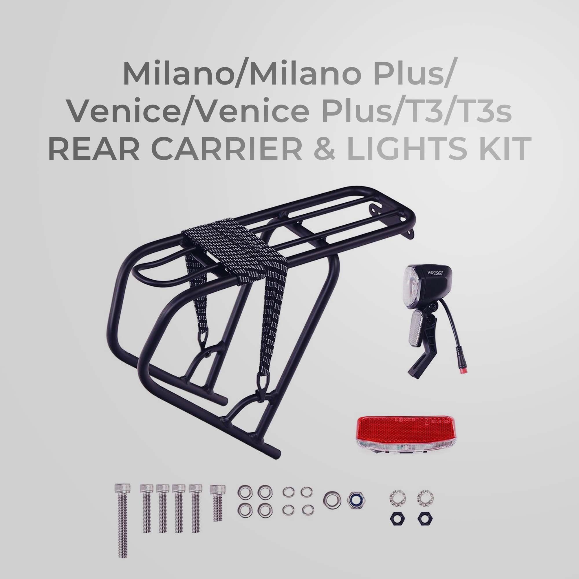 NCM Milano/Milano Plus /Venise/Venise Plus/T3/T3s Kit de porte-bagages arrière et d'éclairage
